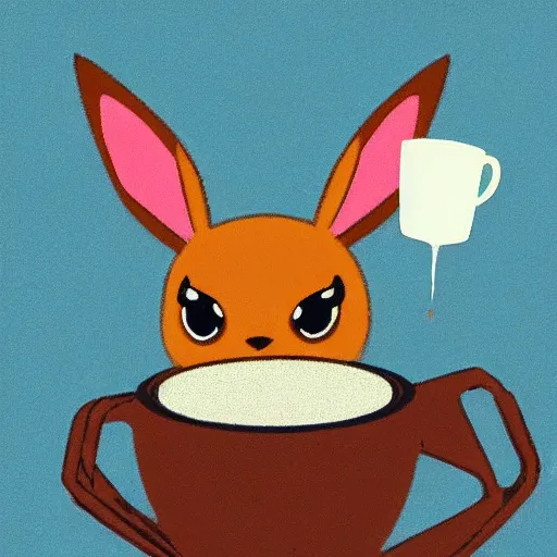 Image similar to eevee drinking coffee