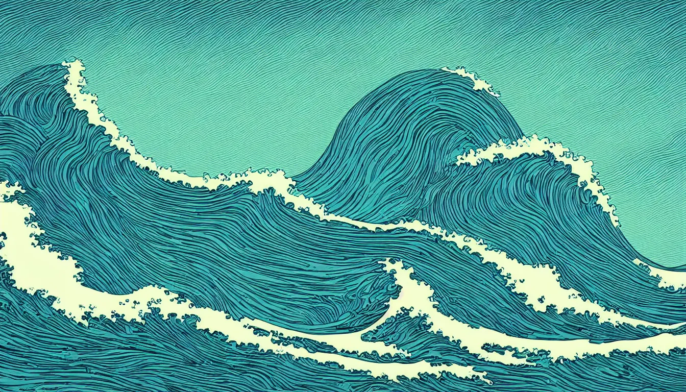 Image similar to ocean wave, land in sight by Kilian Eng, minimalist, detailed