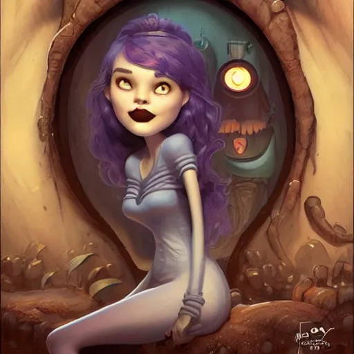 Prompt: Lofi portrait in cavern, Pixar style by Joe Fenton and Stanley Artgerm and Tom Bagshaw and Tim Burton