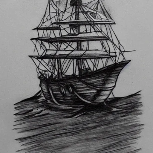 Prompt: realism tattoo design sketch of a pirate ship, in the style of Niki Norberg