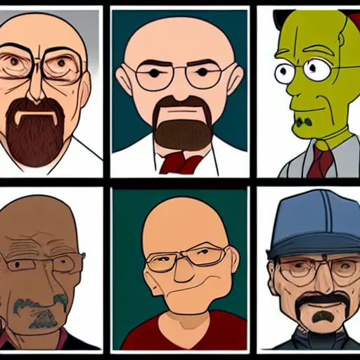 Image similar to cast of breaking bad as disney cartoon characters 4 k