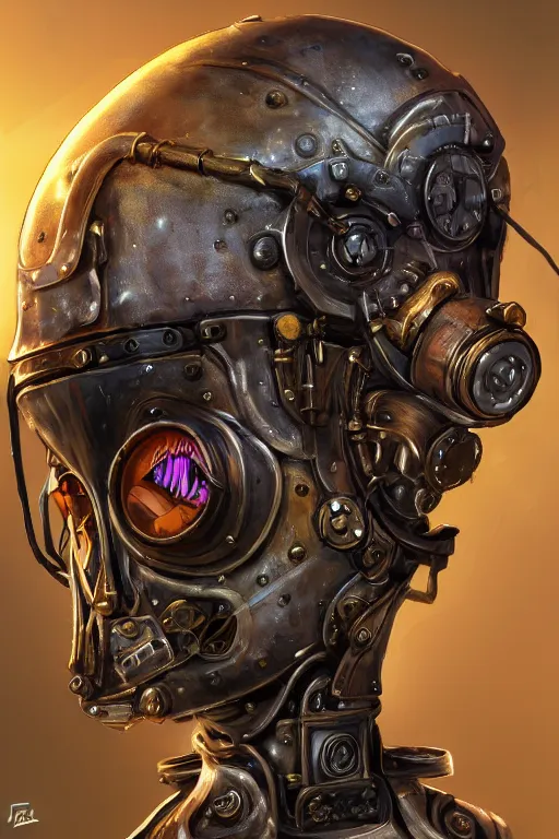 Image similar to steampunk helmet fantasy art mask robot ninja stylized digital illustration sharp focus, elegant intricate digital painting artstation concept art global illumination ray tracing advanced technology chaykin howard and campionpascale and cooke darwyn and davis jack