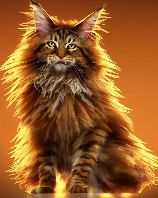 Image similar to beautiful maine coon as honey, made of honey, wearing honey - themed miniskirt, award winning creature portrait photography, extremely detailed, artstation, 8 k, sensual lighting, incredible art, wlop, artgerm, backlit, rim lighting, hi - fructose