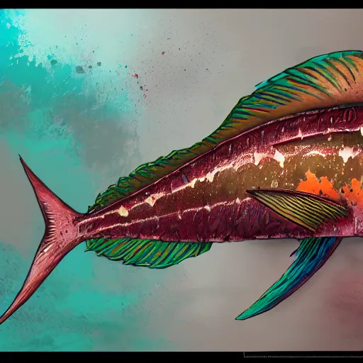 Image similar to zombified tribal mahi mahi full body profile, trending on artstation, ultra fine detailed, hyper detailed, hd, concept art, digital painting