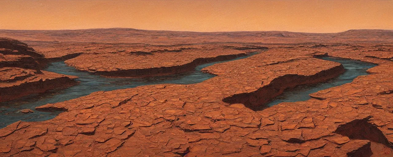 Prompt: A river on Mars, canyon, classic painting, award winning, highly detailed