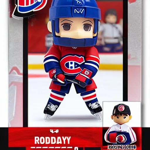 Image similar to high quality portrait flat matte painting of cute Nendoroid figurine of Patrick Roy Goaltender, in the style of nendoroid and manga NARUTO, number 33 on jersey, Patrick Roy Goaltender, An anime Nendoroid of Patrick Roy, hall of fame goalie Patrick Roy!!!, number 33!!!!!, Montreal Habs Canadiens figurine, detailed product photo, flat anime style, thick painting, medium close-up