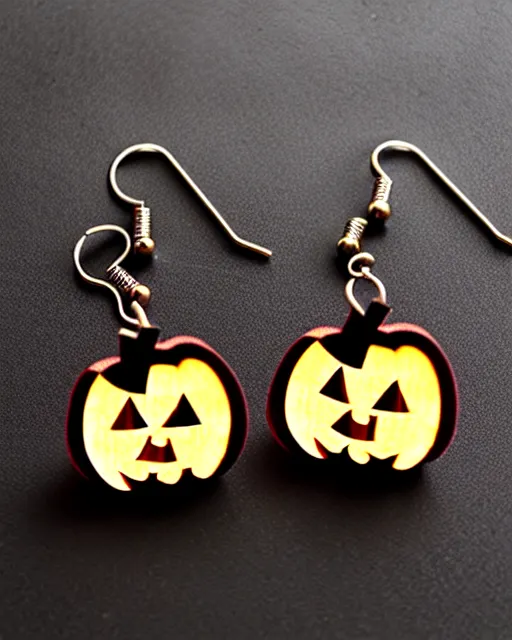 Image similar to spooky jack'o'lantern, 2 d lasercut earrings,