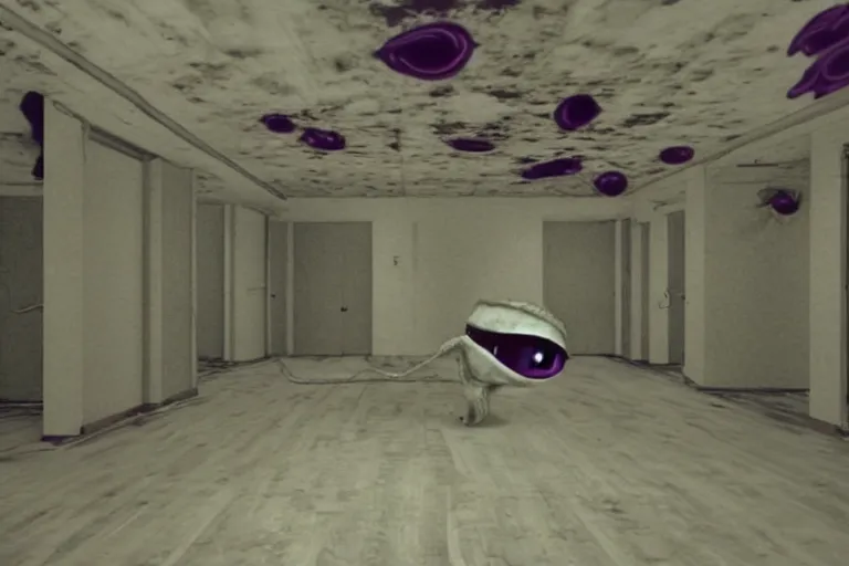 Image similar to 2 0 0 0 s footage of a void monster, empty room, psychological horror, warp, tentacles, eyes, deformed