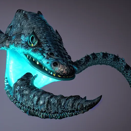 Image similar to realistic photography of bioluminescent toothless, studio shot, 1 0 0 mm, hyper realism, intricate, digital art, detailed, unreal engine 5, octane, high definition, smooth, artstation, behance