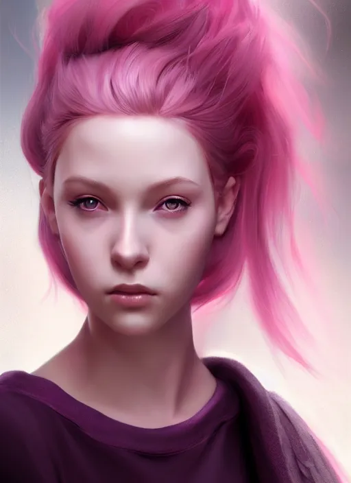 Image similar to a digital painting of a girl with pink hair, a photorealistic painting by charlie bowater, cgsociety, photorealism, daz 3 d, photorealistic, digital illustration