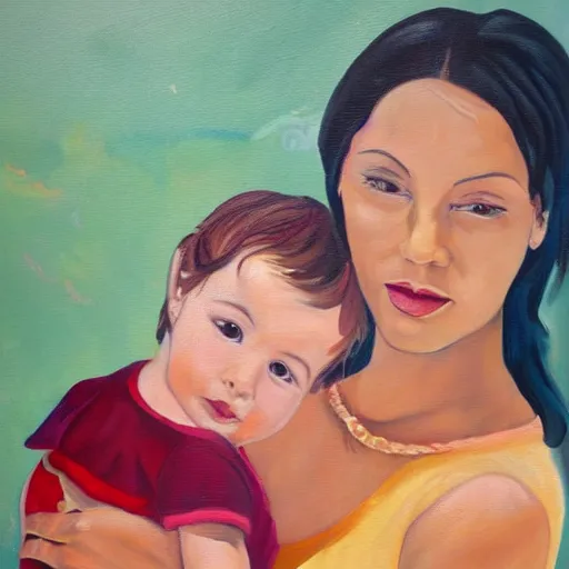 Prompt: a beautiful painting of a gorgeous young mother