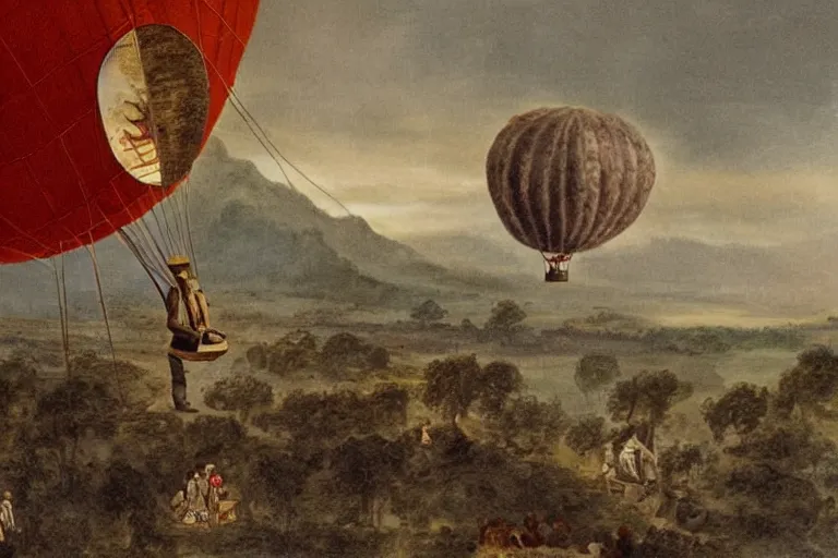 Prompt: Charles Darwin hot air balloon