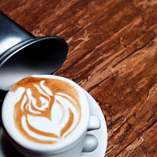 Image similar to a closeup photorealistic photograph of barista drawing bichon frise shaped latte art in a cup. professional capture, well lit shot. this 4 k hd image is trending on artstation, featured on behance, well - rendered, extra crisp, features intricate detail, epic composition and the style of unreal engine.