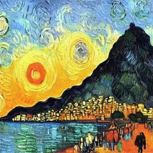 Image similar to rio de janeiro. van gogh style. oil painting.