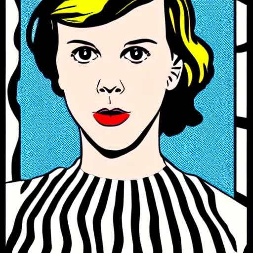 Prompt: a portrait of millie bobby brown in the style of roy lichtenstein