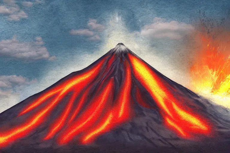 Prompt: a volcano in front of a checkerboard background, high definition, digital art