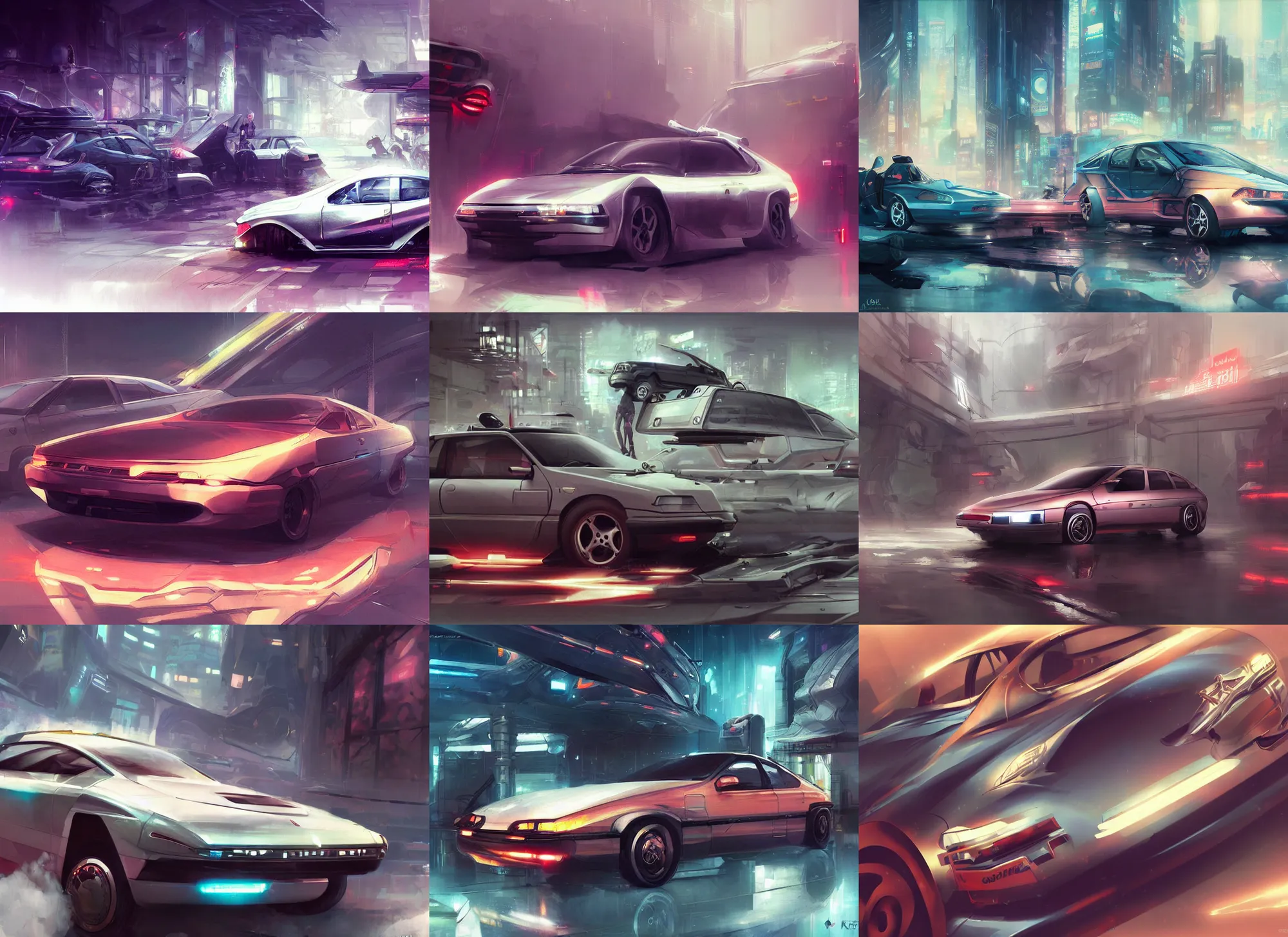 Image similar to concept art, Citroën XM (1994), retro cyberpunk, Krenz Cushart, Ross Tran