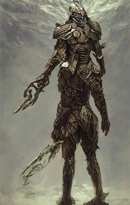 Image similar to thunder overlordconcept, wearing thunder armor, ancient greek ornamented armor, beksinski, weta workshop concept art