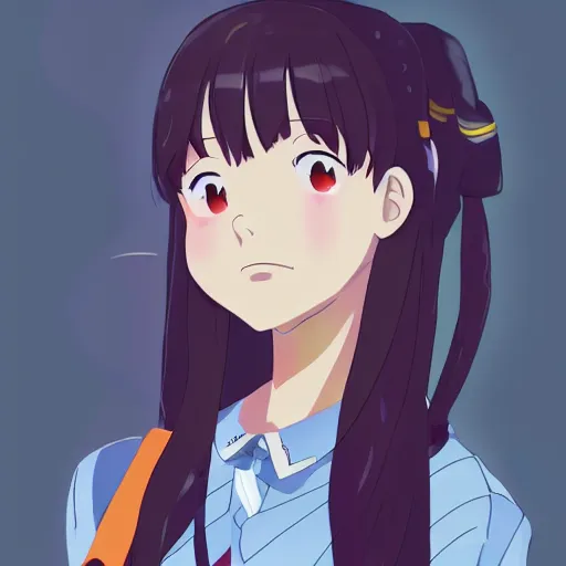 Image similar to a portrait of high school girl in the style of kyoto animation, CLIP STUDIO, in simple background, trending on pixiv