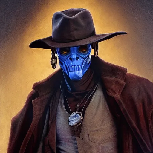 Image similar to Cad Bane from Star Wars, diffuse lighting, fantasy, intricate, elegant, highly detailed, lifelike, photorealistic, digital painting, artstation, illustration, concept art, smooth, sharp focus, art by John Collier and Albert Aublet and Krenz Cushart and Artem Demura and Alphonse Mucha