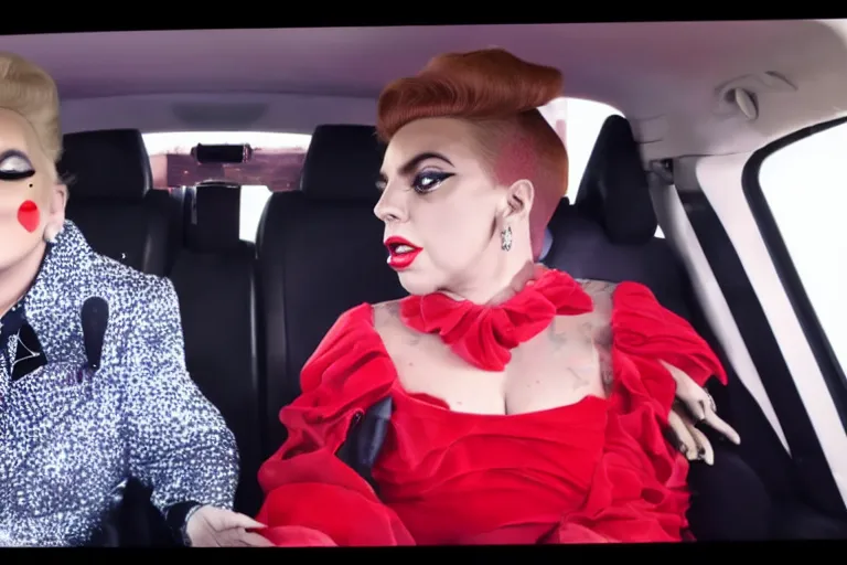 Image similar to lady gaga and judy garland in carpool karaoke, lady gaga, judy garland, red weapon 8 k s 3 5, cooke anamorphic / i lenses, highly detailed, cinematic lighting