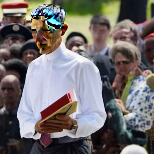 Image similar to barack obama in a priest's vestaments with a copy of the bible in hand