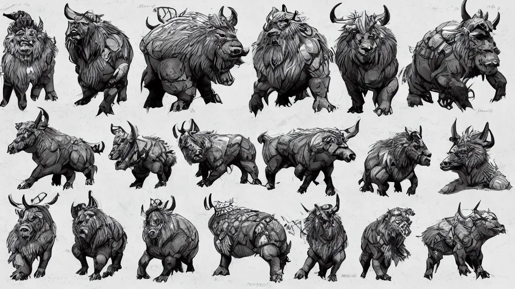 Image similar to a fantasy anthropomorphic viking boar character design sheet, trending on artstation