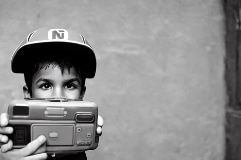 Image similar to closeup potrait of a boy carrying a nintendo 64 in 1996 new york , photograph, natural light, sharp, detailed face, magazine, press, photo, Steve McCurry, David Lazar, Canon, Nikon, focus