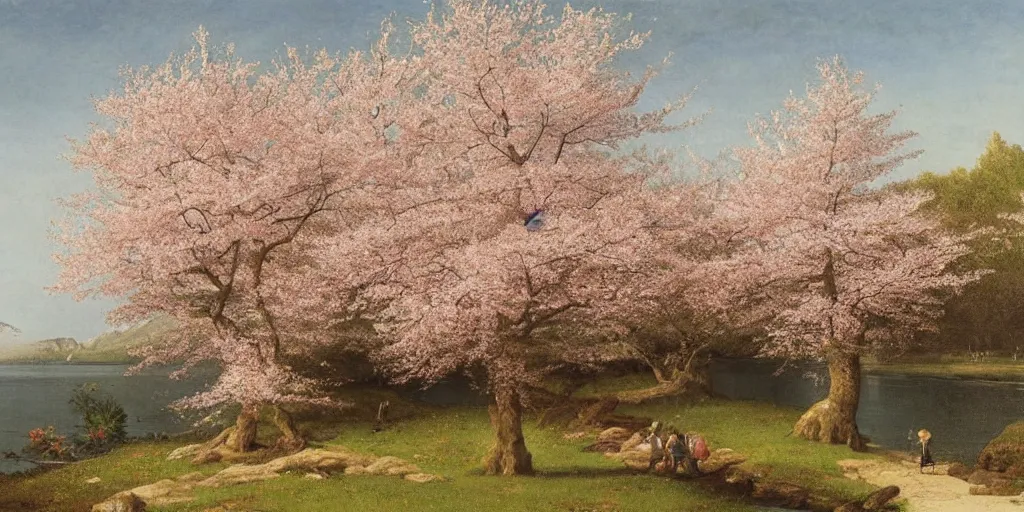 Image similar to cherry blossoms artwork by eugene von guerard