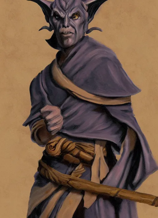 Prompt: a tough tiefling monk painted by raymond swamland