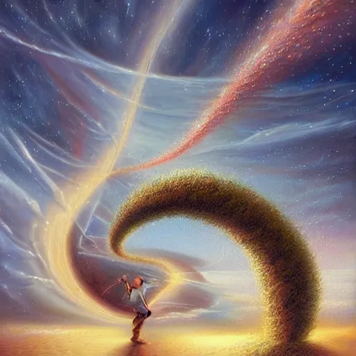 Image similar to the laws of physics break down and there only an infinite present, in which all points in time are equally real. beautiful peter mohrbach and mark keathley illustration trending on artstation