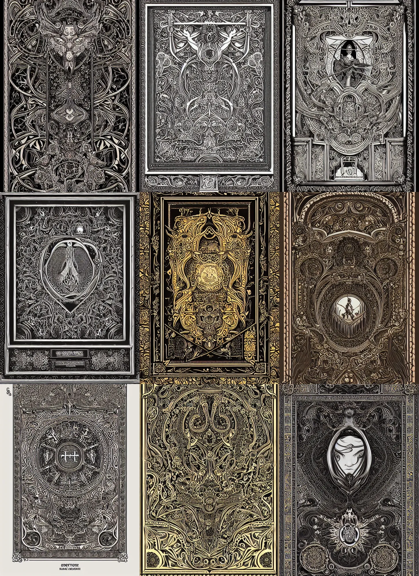 Prompt: ornate border, ornate frame, tarot card frame, intricate details, seemless patterns, insanely detailed, infographic style, vector art, flat, light box, vray render, octane render, monochromatic, 4 k, colors by james jean