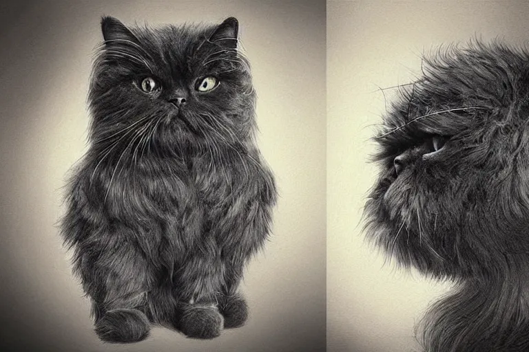 Image similar to “ a extremely detailed stunning portraits of s black persian cat cyborg contemptuously at people by allen william on artstation ”