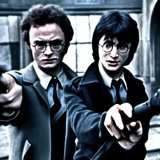 Prompt: Dirty Harry Potter, 1970s crime drama cinematic closeup movie photo, desaturated Arri Alexa 65, cinematic lighting, DSLR, dof, by Bill Gekas and Bruno Walpoth and Antoine Verney-Carron