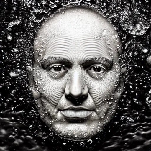 Prompt: water icon of a realistic human head made out of water