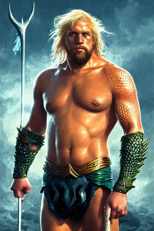 Image similar to Boris Johnson as Aquaman by Zack Snyder, muscular figure, realistic portrait, symmetrical, highly detailed, digital painting, artstation, concept art, smooth, sharp focus, illustration, cinematic lighting, art by artgerm and greg rutkowski and alphonse mucha