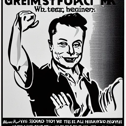 Image similar to Elon musk depicted in an old style propaganda poster