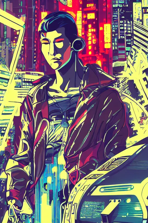 Image similar to futuristic japanese cyberpunk by roy lichtenstein, by ben - day, bladerunner pixiv contest winner, cyberpunk style, cyberpunk color scheme, mechanical, high resolution, hd