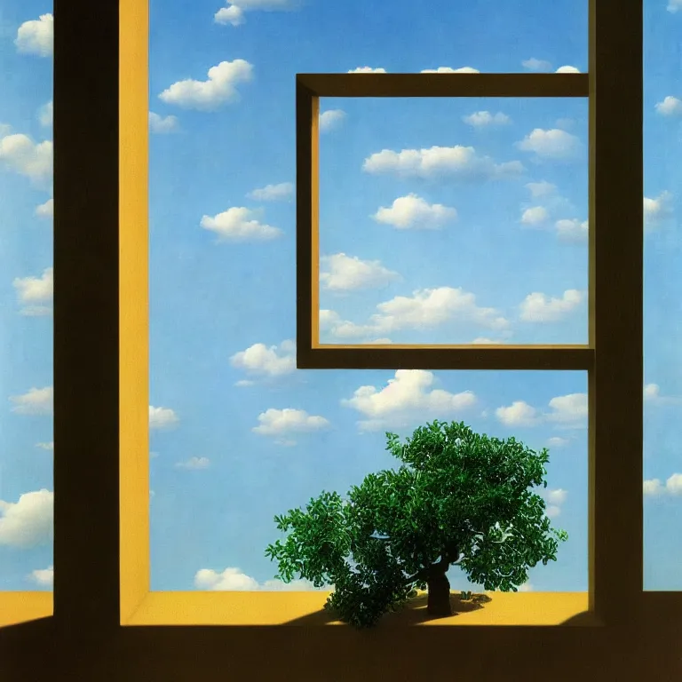 Image similar to window floating in the sky, by rene magritte, centered, detailed painting, hd, hq, high resolution, high detail, 4 k, 8 k