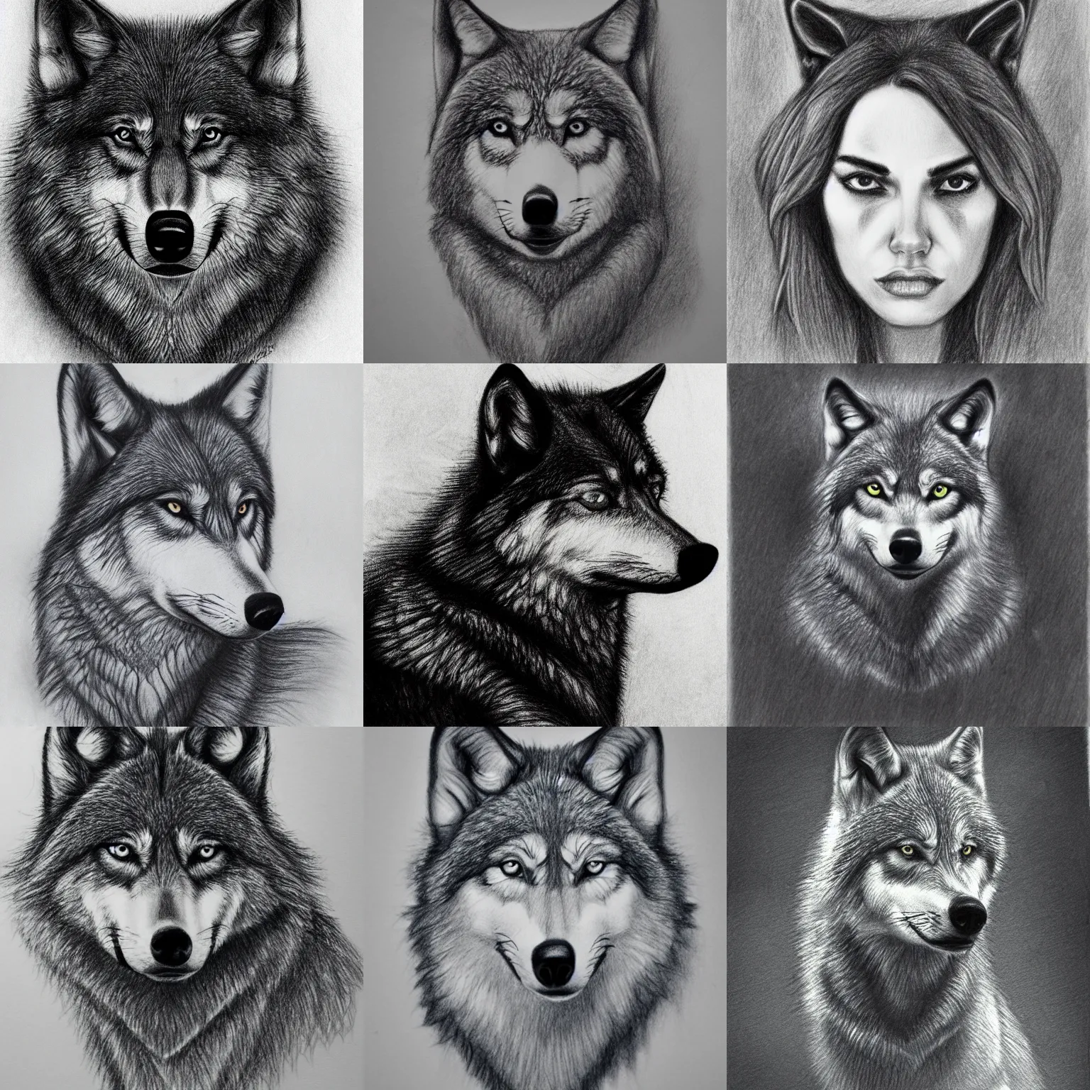 realistic wolf head drawing