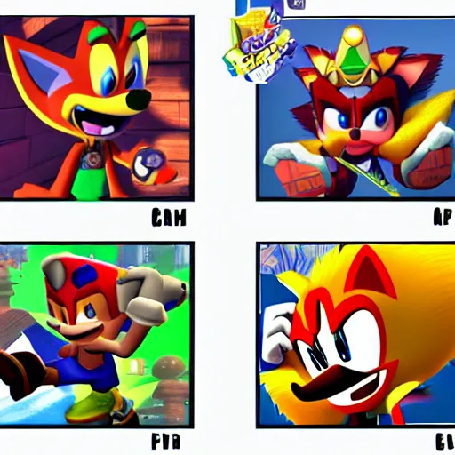 Image similar to crash bandicoot bros kirby super star ultra sonic the hedgehog gta style ratchet and clank