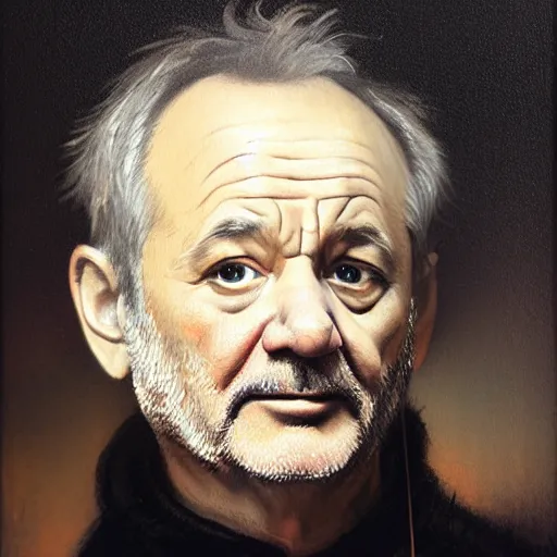 Prompt: close up portrait of bill murray painted by rembrandt