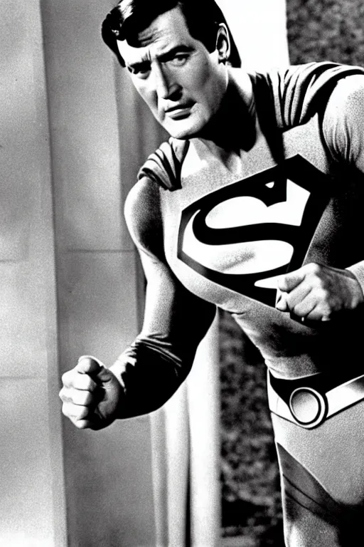 Image similar to rock hudson playing superman in 1 9 7 8, superhero movie