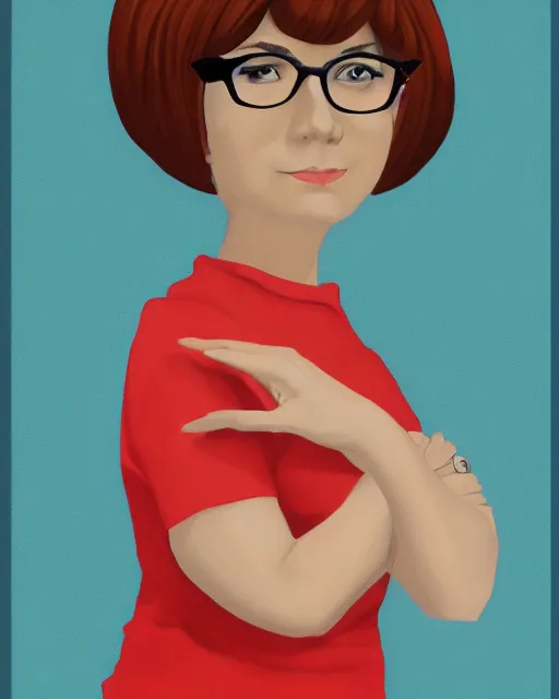 Image similar to a portrait of Velma Dinkley in the style of paleoart