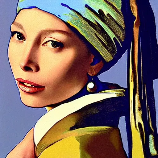 Prompt: jessica biel, girl with pearl earring