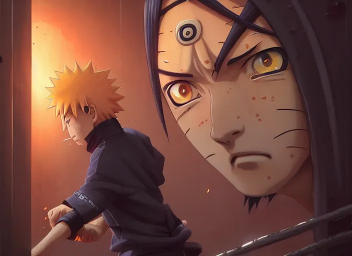 Image similar to highly detailed portrait of naruto uzumaki with black hair punching a wal behind bars in prison, unreal engine, fantasy art by greg rutkowski, loish, rhads, ferdinand knab, makoto shinkai and lois van baarle, ilya kuvshinov, rossdraws, tom bagshaw, global illumination, radiant light, detailed and intricate environment