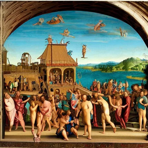 Prompt: renaissance painting of medieval waterpark, highly detailed, beautiful lighting