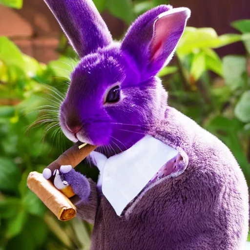 Image similar to a violet rabbit smoking a cigar, stock photo