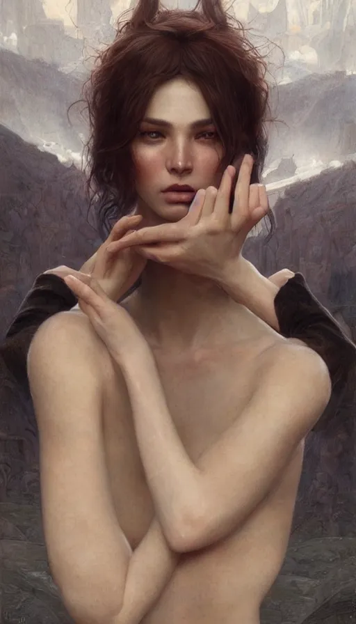 Prompt: epic masterpiece femme fatale, sweaty skin, hyperrealistic, octane render, cinematic, beautiful face and flawless skin, perfect hands, 5 fingers, by Edgar Maxence and Ross Tran and Michael Whelan, Legends of Runeterra