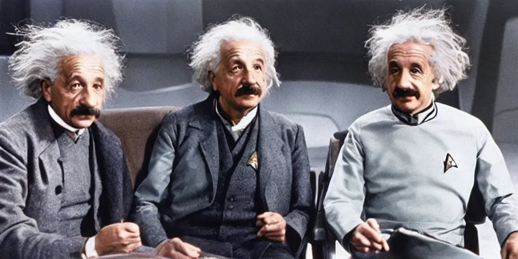 Image similar to Young Albert Einstein and Old Albert Einstein in the new Star Trek movie